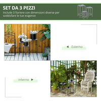 Set 3 Portapiante con Superficie in Piastrelle di Ceramica per Giardino e Balcone in Metallo Blu e Nero