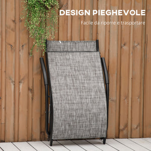 Lettino Prendisole Pieghevole 170x62x68 cm in Metallo e Tessuto a Rete Grigio