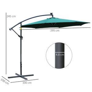 Ombrellone da Giardino Decentrato Ø2,95m con Led a Energia Solare Verde