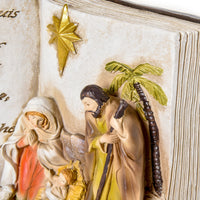 Presepe a Forma di Libro con Statuine 3D e Incisione in Resina