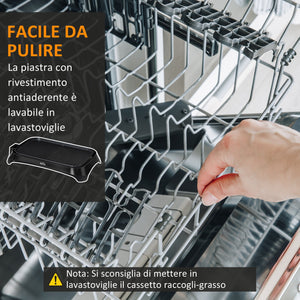 Griglia Elettrica Antiaderente 2 Piastre 1600W Vassoio Raccogli-Grasso Nero