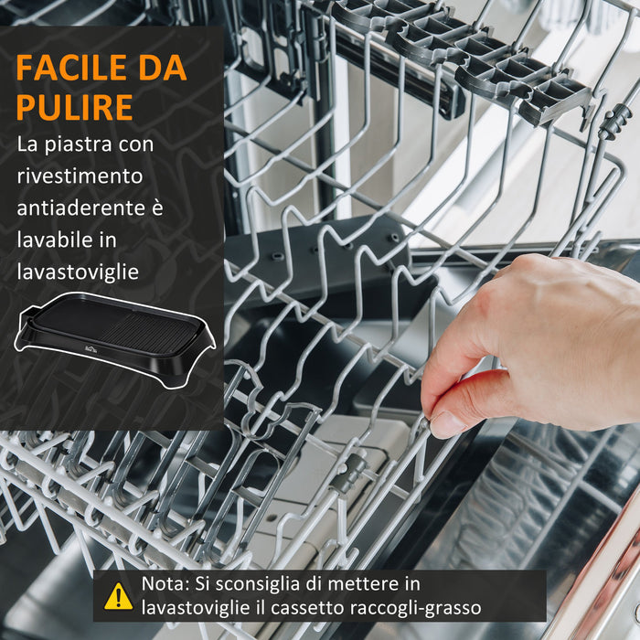 Griglia Elettrica Antiaderente 2 Piastre 1600W Vassoio Raccogli-Grasso Nero