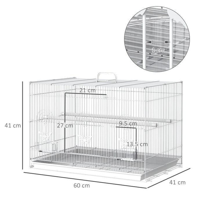 Gabbia per Uccelli con Posatoi Ciotole per Cibo e Maniglia 60x41x41 cm in Metallo Bianco