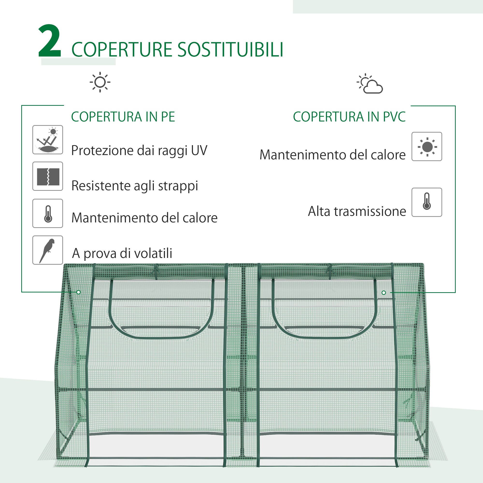 Serra da Giardino per Piante 180x90x90 cm con 2 Coperture Verde