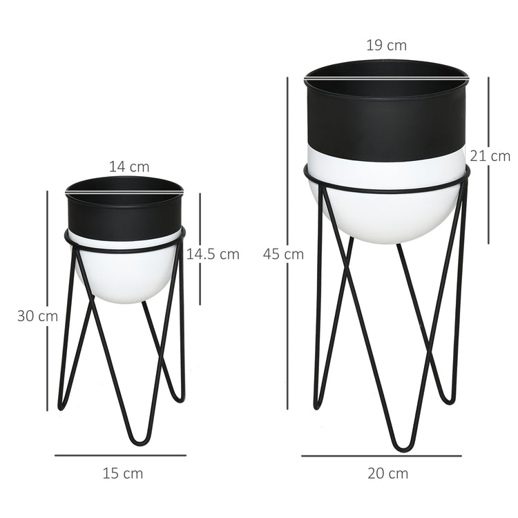 Set 2 Fioriere con Supporto in Metallo per Interni ed Esterni Nero
