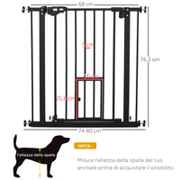 Cancelletto Sicurezza Regolabile per Cani 74-80 cm con Chiusura Automatica Nero