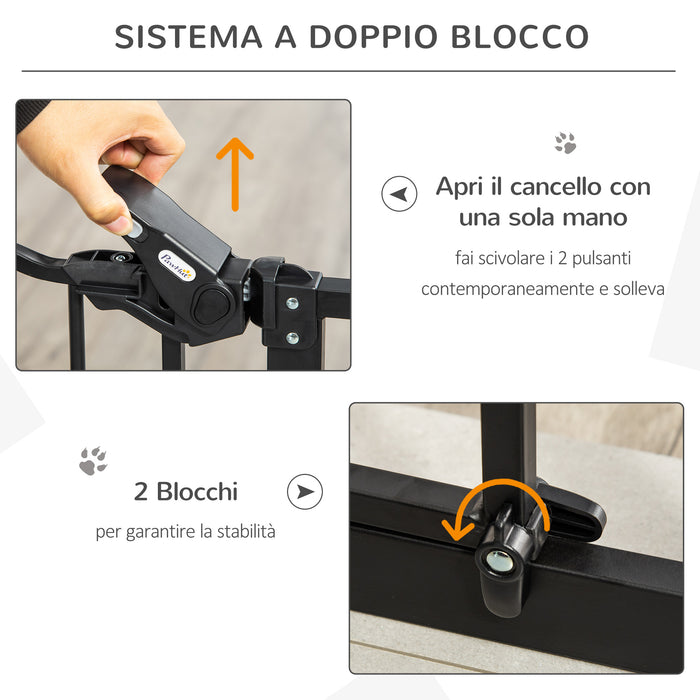 Cancelletto Sicurezza Regolabile per Cani 74-80 cm con Chiusura Automatica Nero