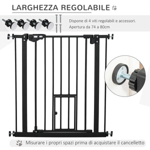 Cancelletto Sicurezza Regolabile per Cani 74-80 cm con Chiusura Automatica Nero