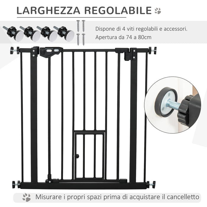 Cancelletto Sicurezza Regolabile per Cani 74-80 cm con Chiusura Automatica Nero