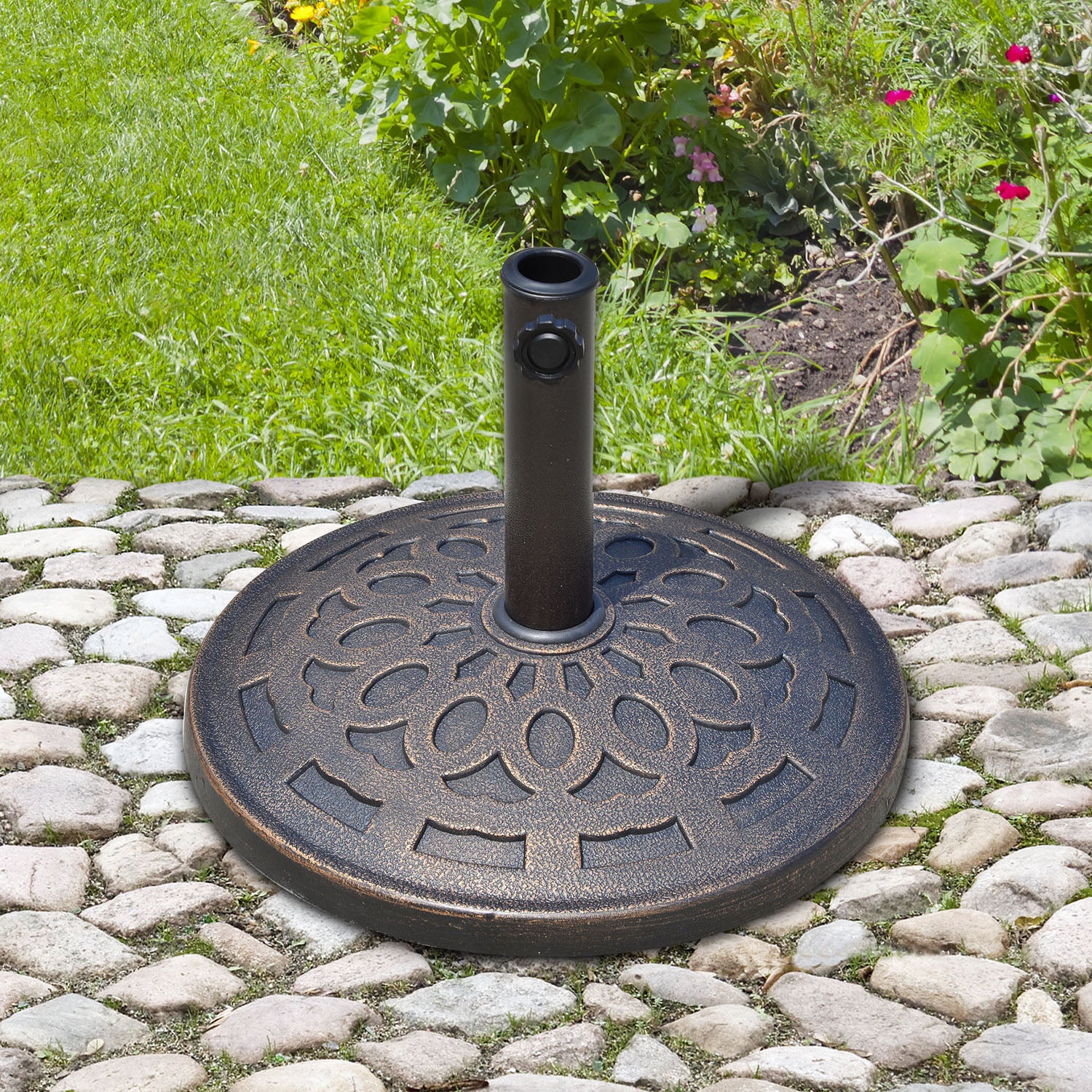 Base per Ombrellone da Giardino Ø48,5 cm 12 Kg in Resina con Finiture in Bronzo