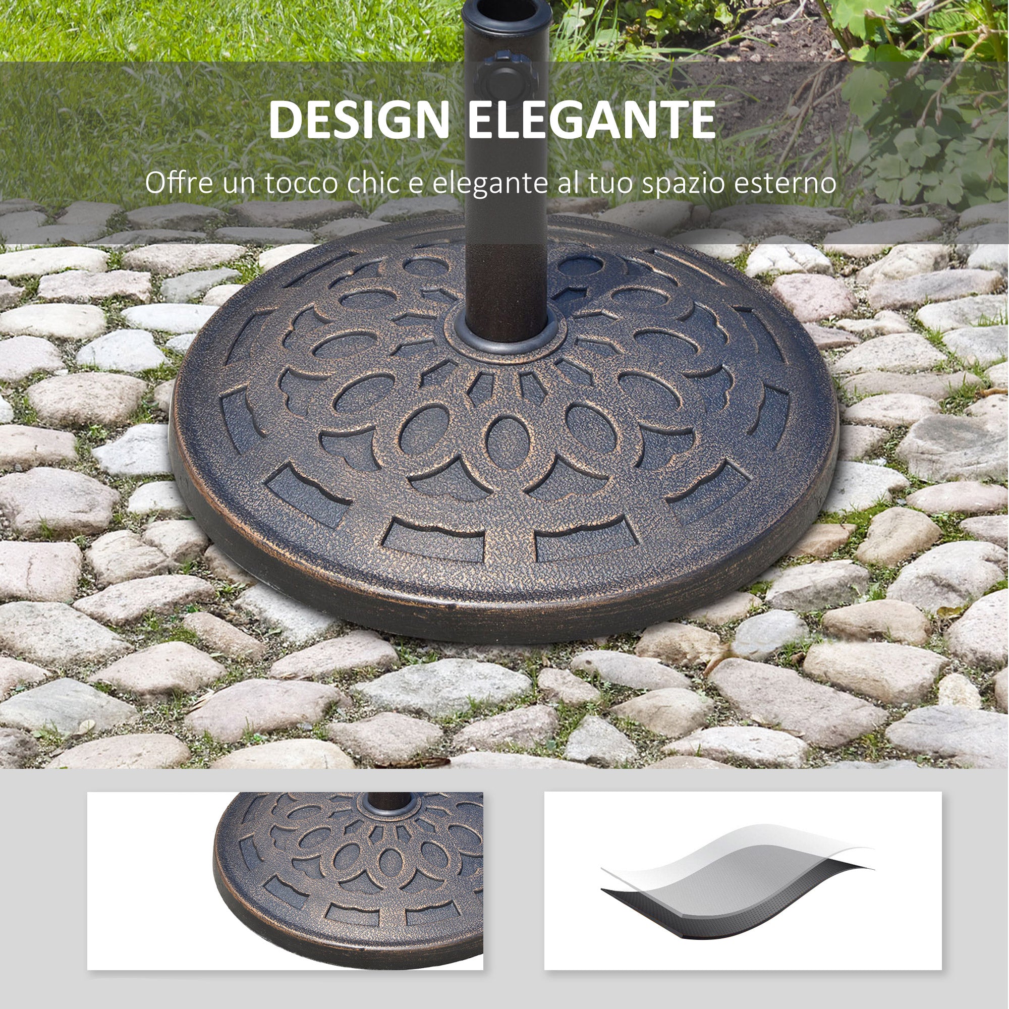 Base per Ombrellone da Giardino Ø48,5 cm 12 Kg in Resina con Finiture in Bronzo