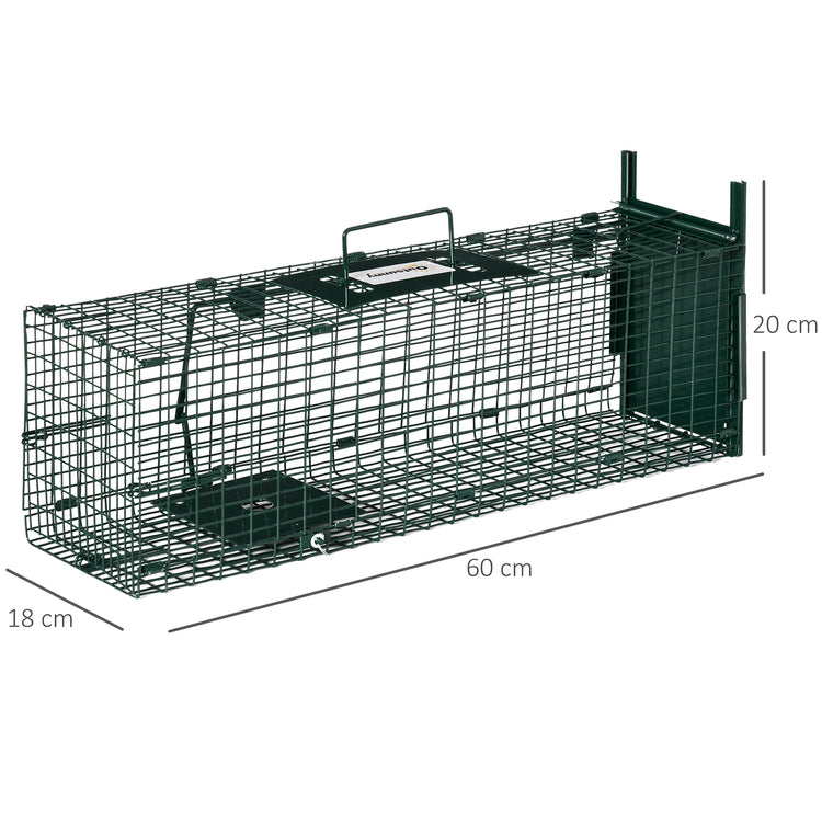 Gabbia Trappola per Animali Vivi 60x18x20 cm Porta Singola in Acciaio Verde