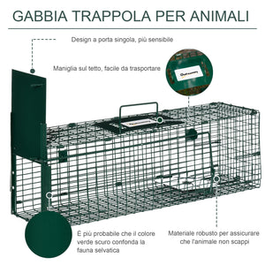 Gabbia Trappola per Animali Vivi 60x18x20 cm Porta Singola in Acciaio Verde