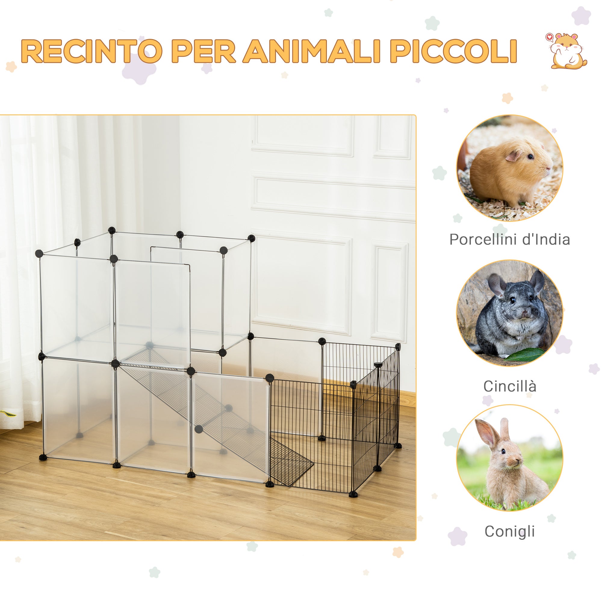 Recinto Modulare per Conigli e Animali di Piccole Dimensioni in Acciaio e Resina Nero