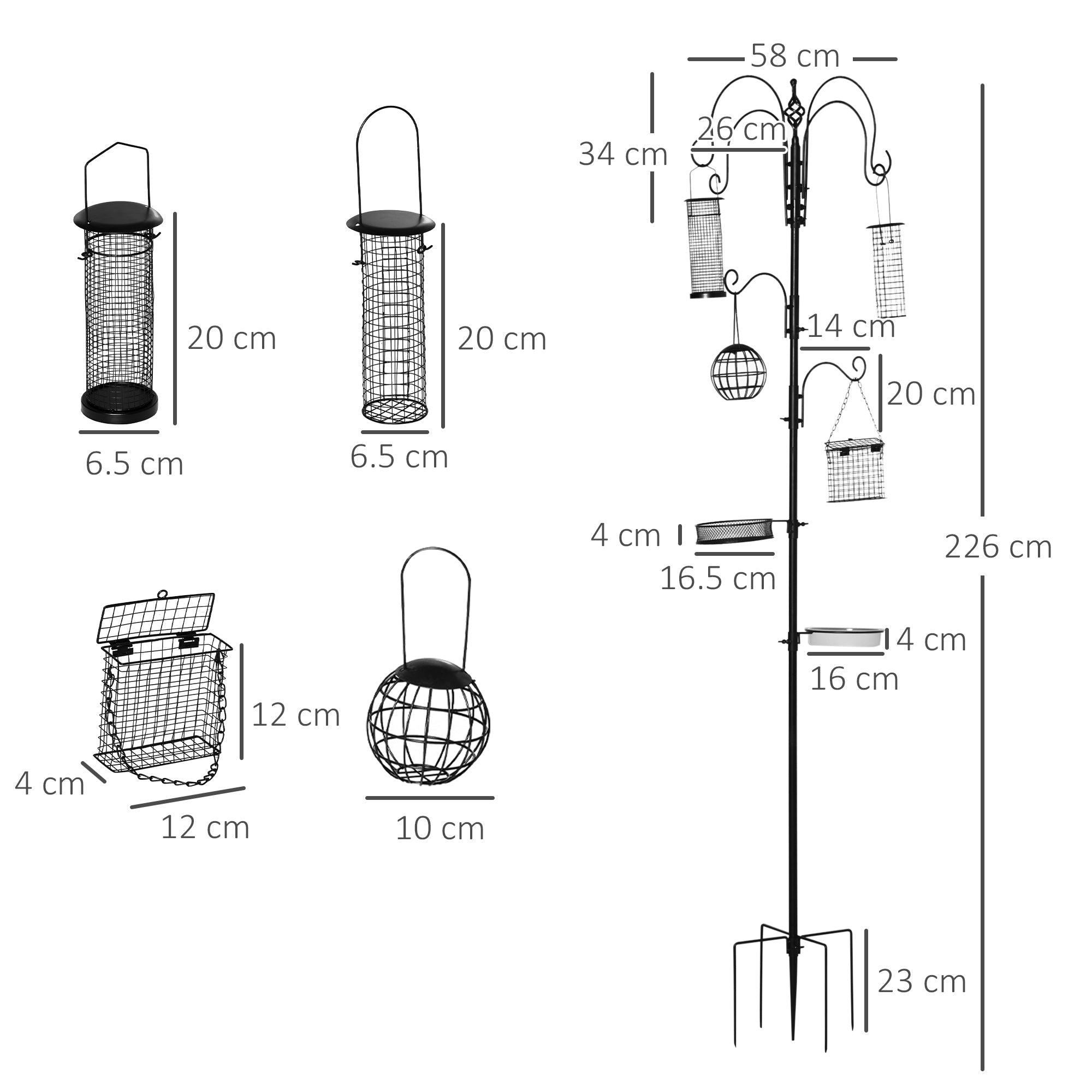 Mangiatoia per Uccelli da Giardino 58x58x226 cm in Acciaio Nero