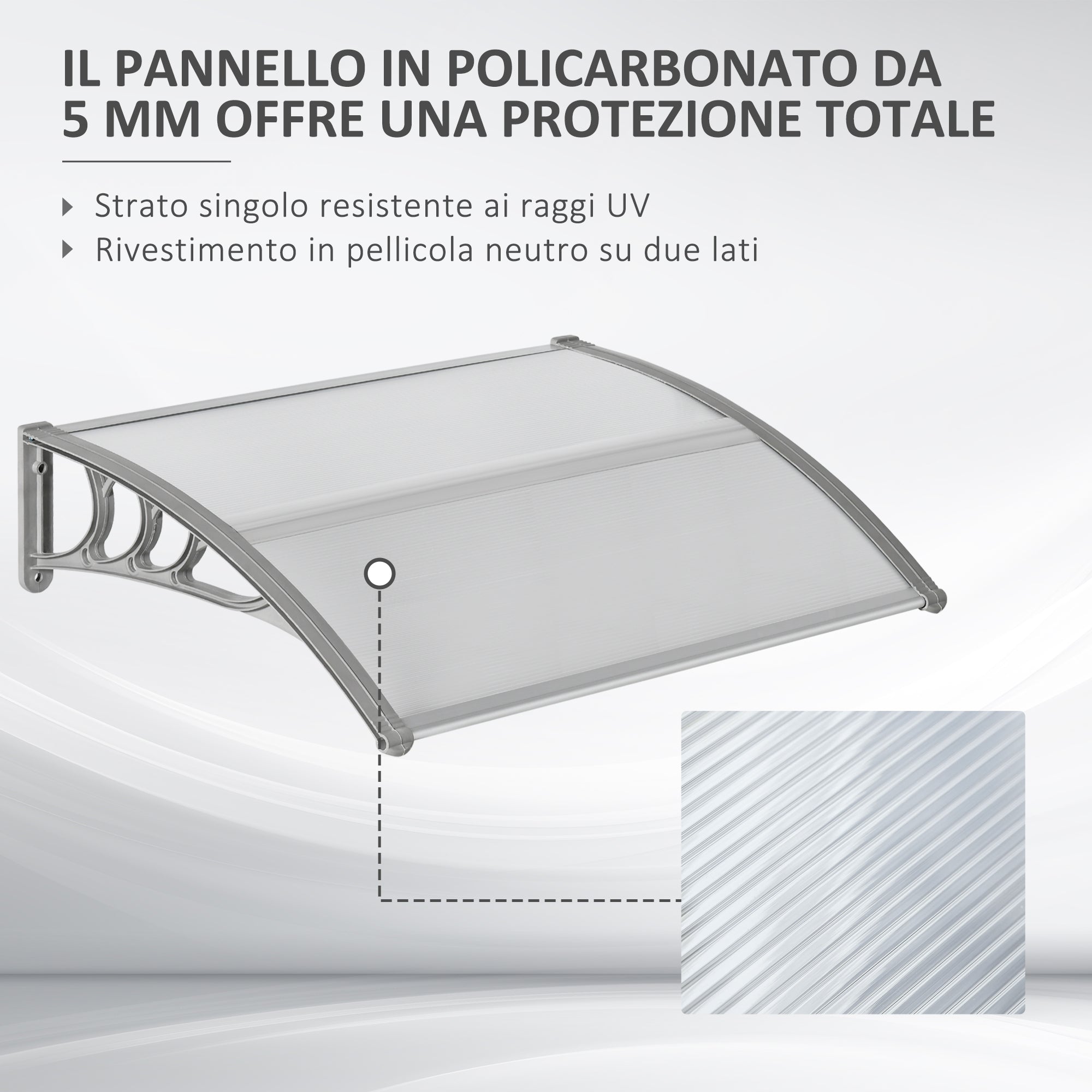 Pensilina Tettoia  100x80 cm in Policarbonato Anti-UV Argento