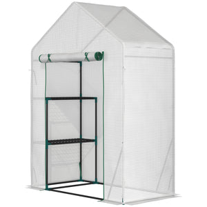 Serra da Giardino 143x73x195 cm 2 Scaffali Porta Avvolgibile Bianco