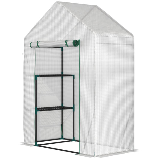 Serra da Giardino 143x73x195 cm 2 Scaffali Porta Avvolgibile Bianco