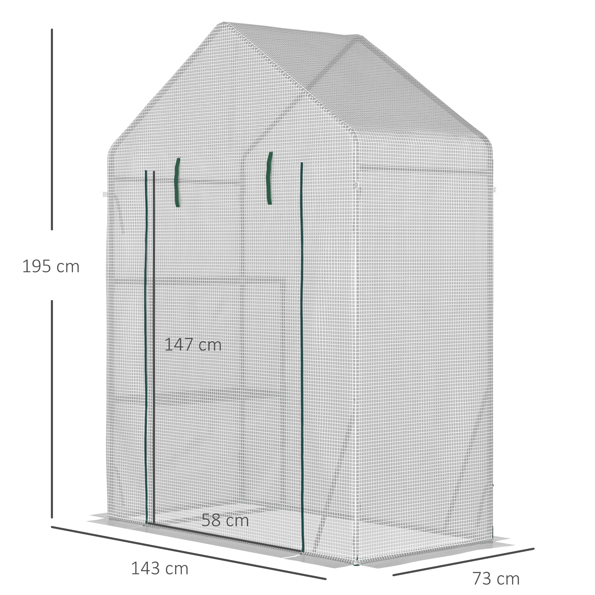 Serra da Giardino 143x73x195 cm 2 Scaffali Porta Avvolgibile Bianco