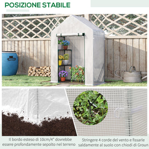 Serra da Giardino 143x73x195 cm 2 Scaffali Porta Avvolgibile Bianco