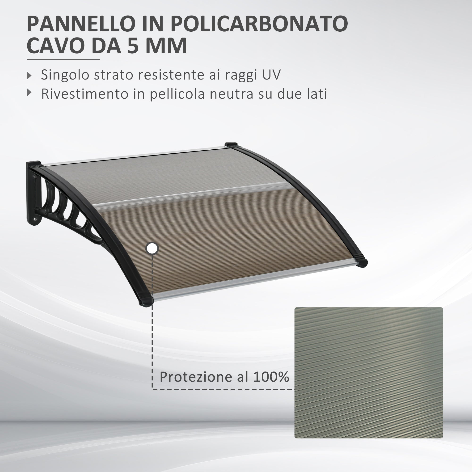 Pensilina Tettoia  100x100x26 cm in Policarbonato Anti-UV Marrone