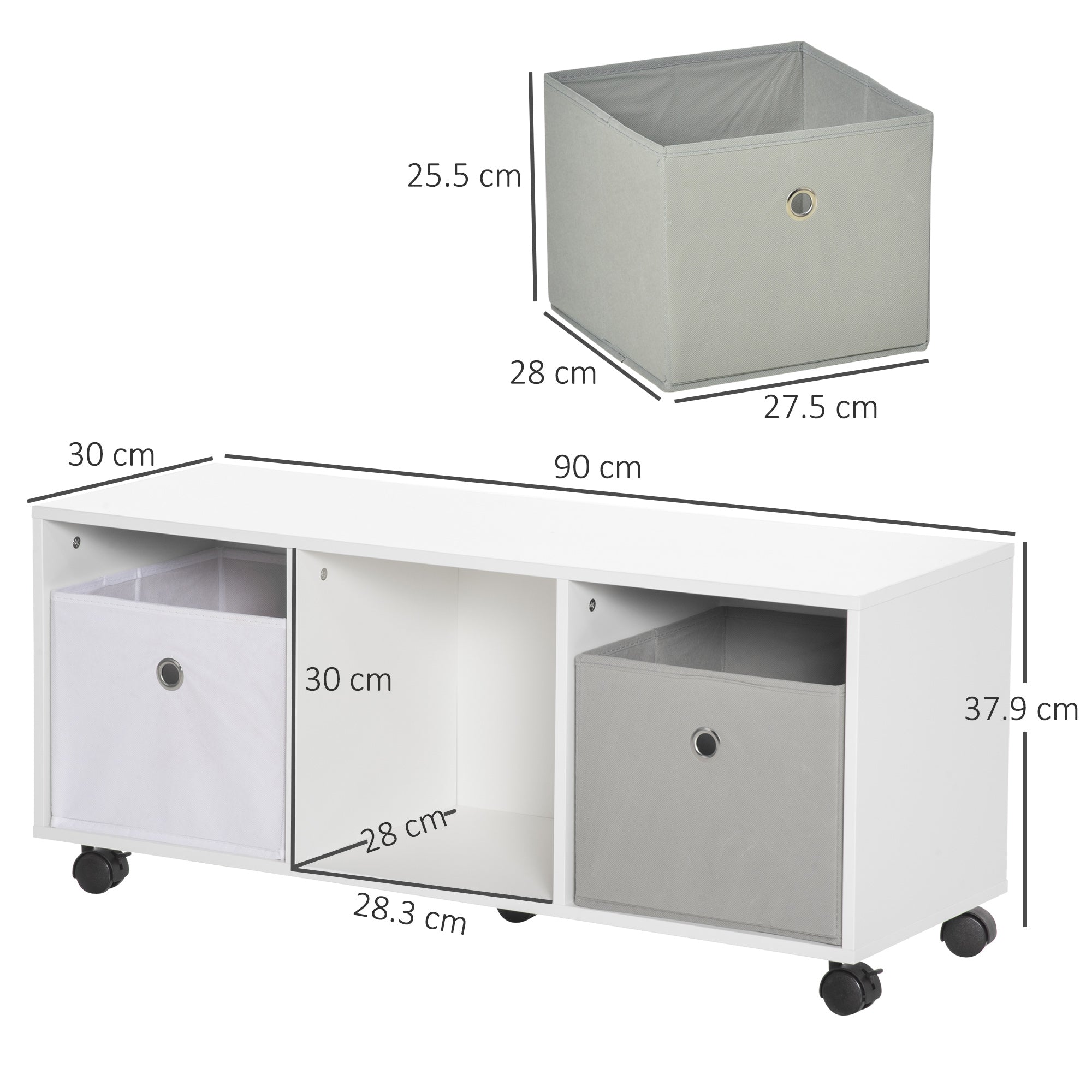 Mobiletto Portagiochi 90x30x37,9 cm con Ruote Bianco