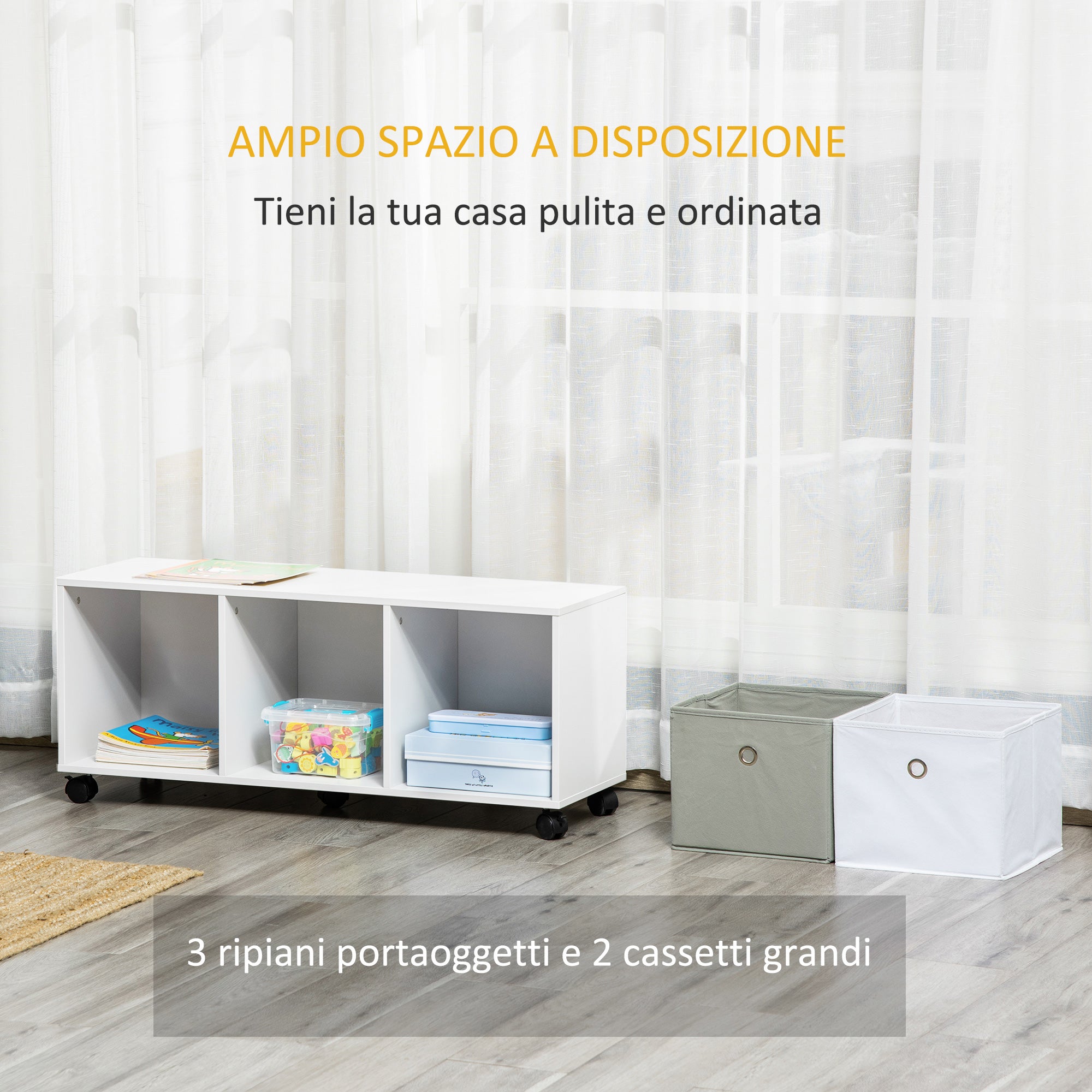 Mobiletto Portagiochi 90x30x37,9 cm con Ruote Bianco