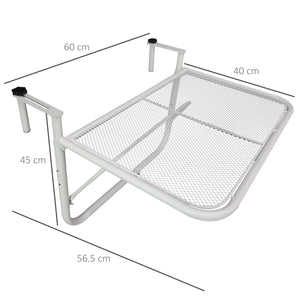 Tavolino Sospeso da Balcone 60x56.5x45 cm Regolabile in Ferro Bianco