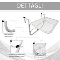 Tavolino Sospeso da Balcone 60x56.5x45 cm Regolabile in Ferro Bianco