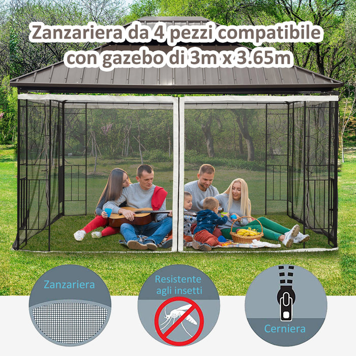 Zanzariera per Gazebo Tende di Ricambio Universale 335x207 cm con Cerniere Nero/Beige