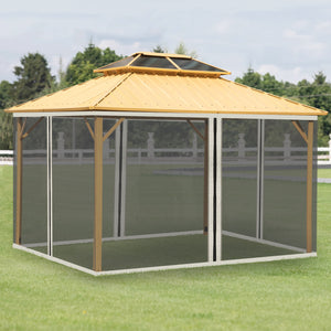 Zanzariera per Gazebo Tende di Ricambio Universale 352x207 cm con Cerniere Nero/Beige