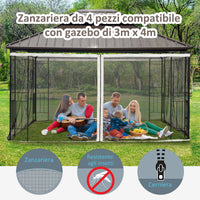 Zanzariera per Gazebo Tende di Ricambio Universale 352x207 cm con Cerniere Nero/Beige