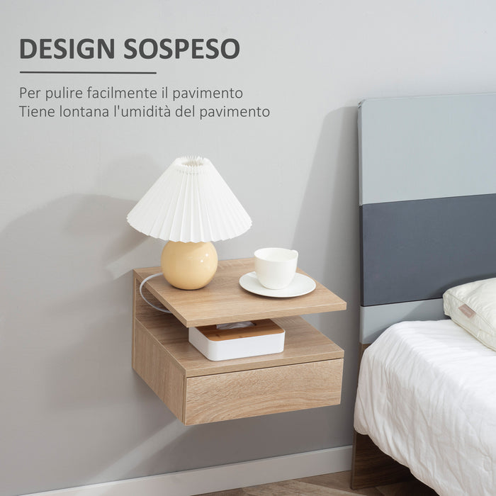 Set 2 Comodini Sospesi 35x32x22,5 cm Design Moderno Rovere