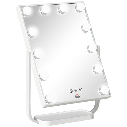 Specchio da Tavolo con LED 32,8x11x47,4 cm per Trucco Make up Bianco