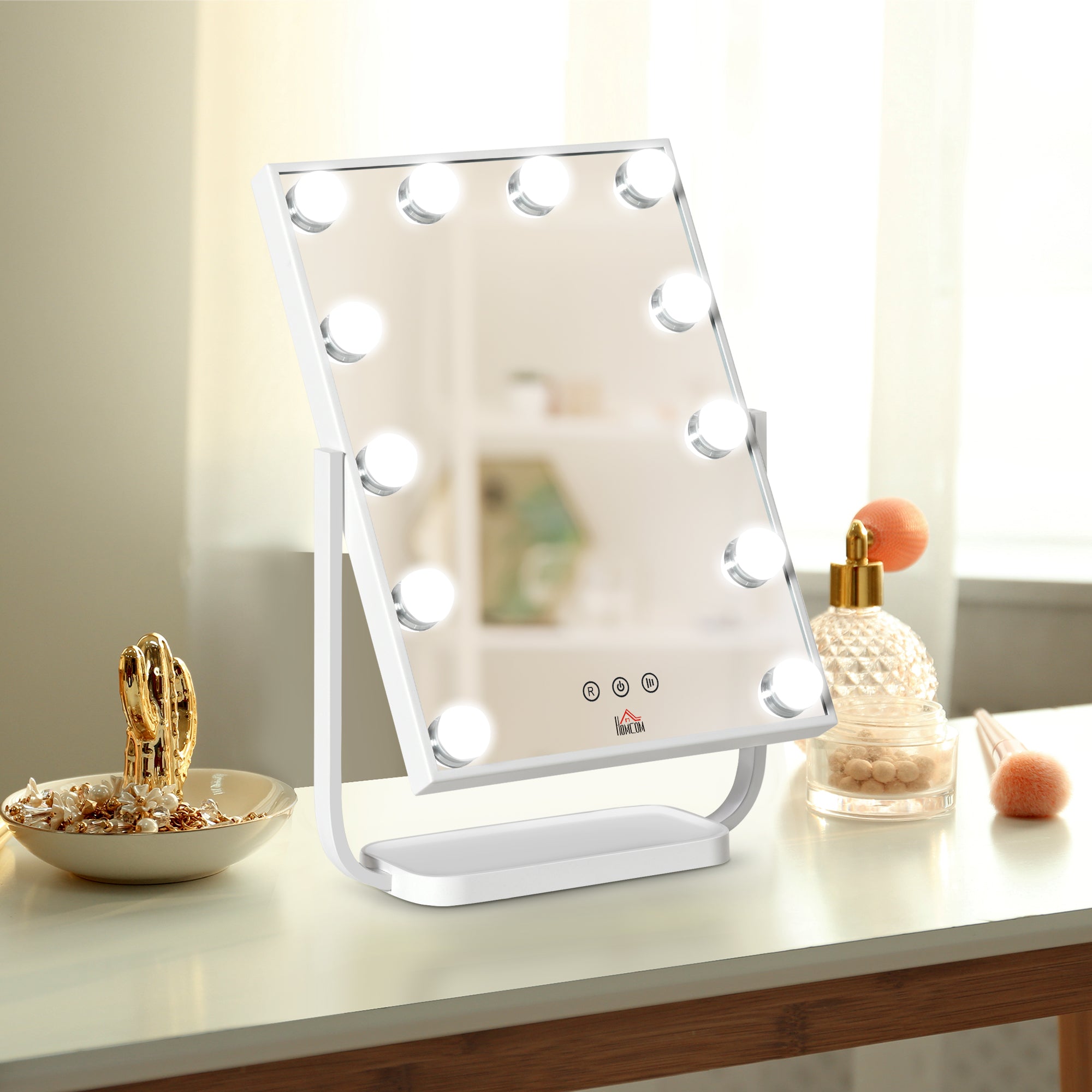 Specchio da Tavolo con LED 32,8x11x47,4 cm per Trucco Make up Bianco