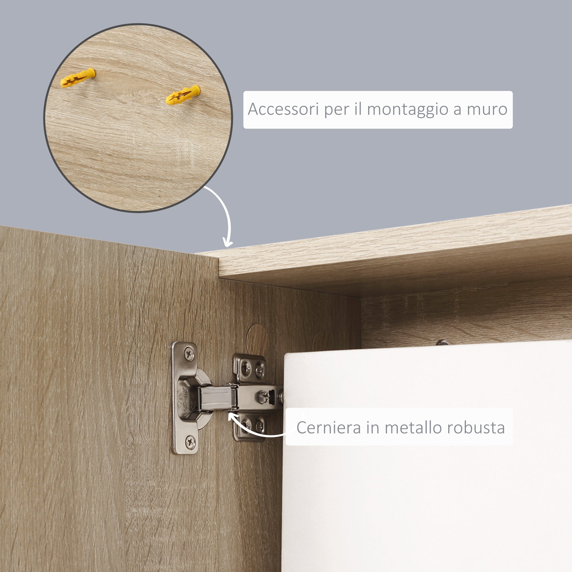 Specchiera Bagno a Parete 60x18x50 cm con Anta e 3 Ripiani Laterali in Legno