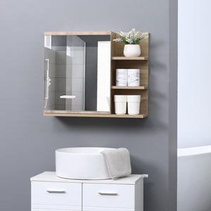 Specchiera Bagno a Parete 60x18x50 cm con Anta e 3 Ripiani Laterali in Legno