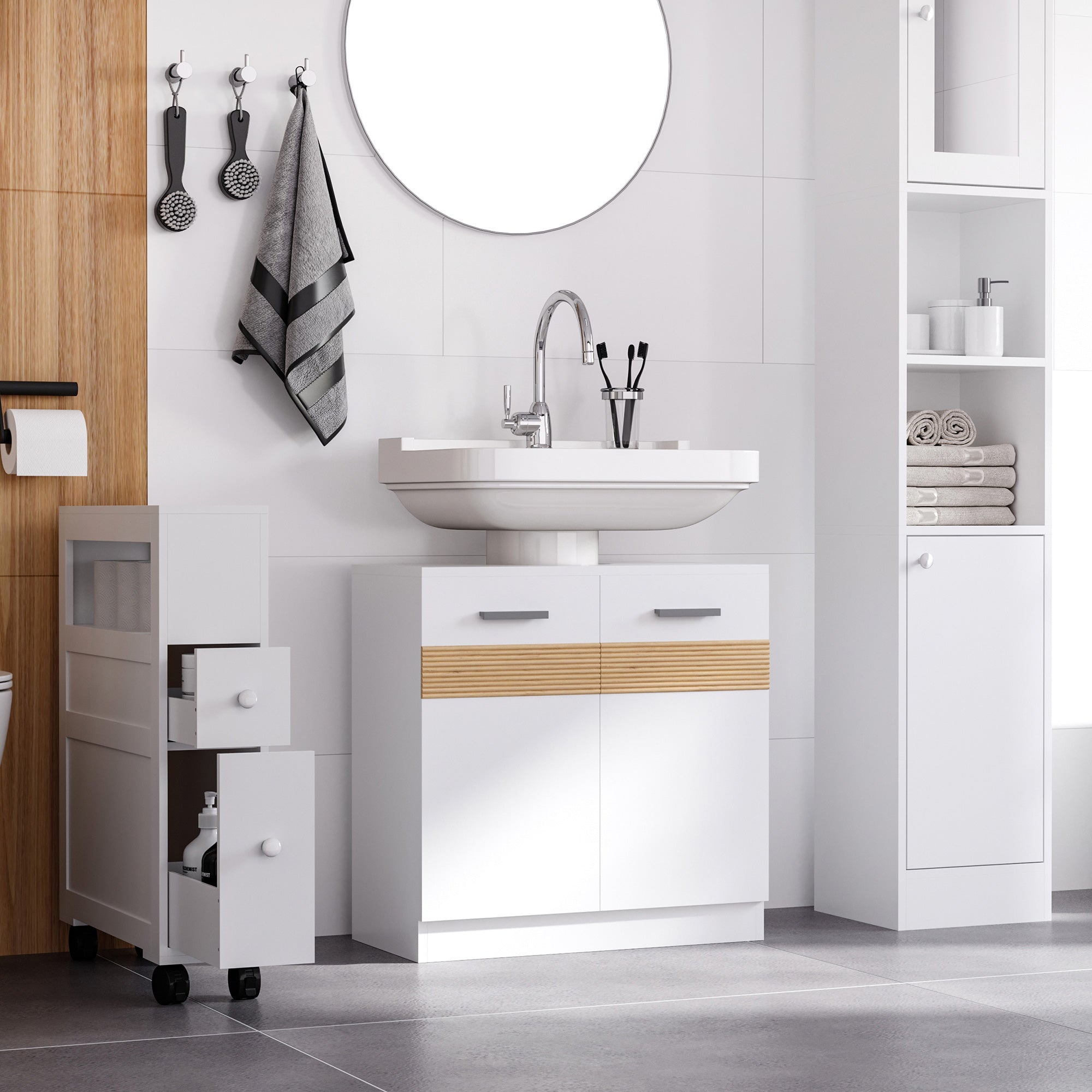 Mobile Sotto Lavabo Bagno 2 Ante 60X30x60,5 cm in MDF Bianco