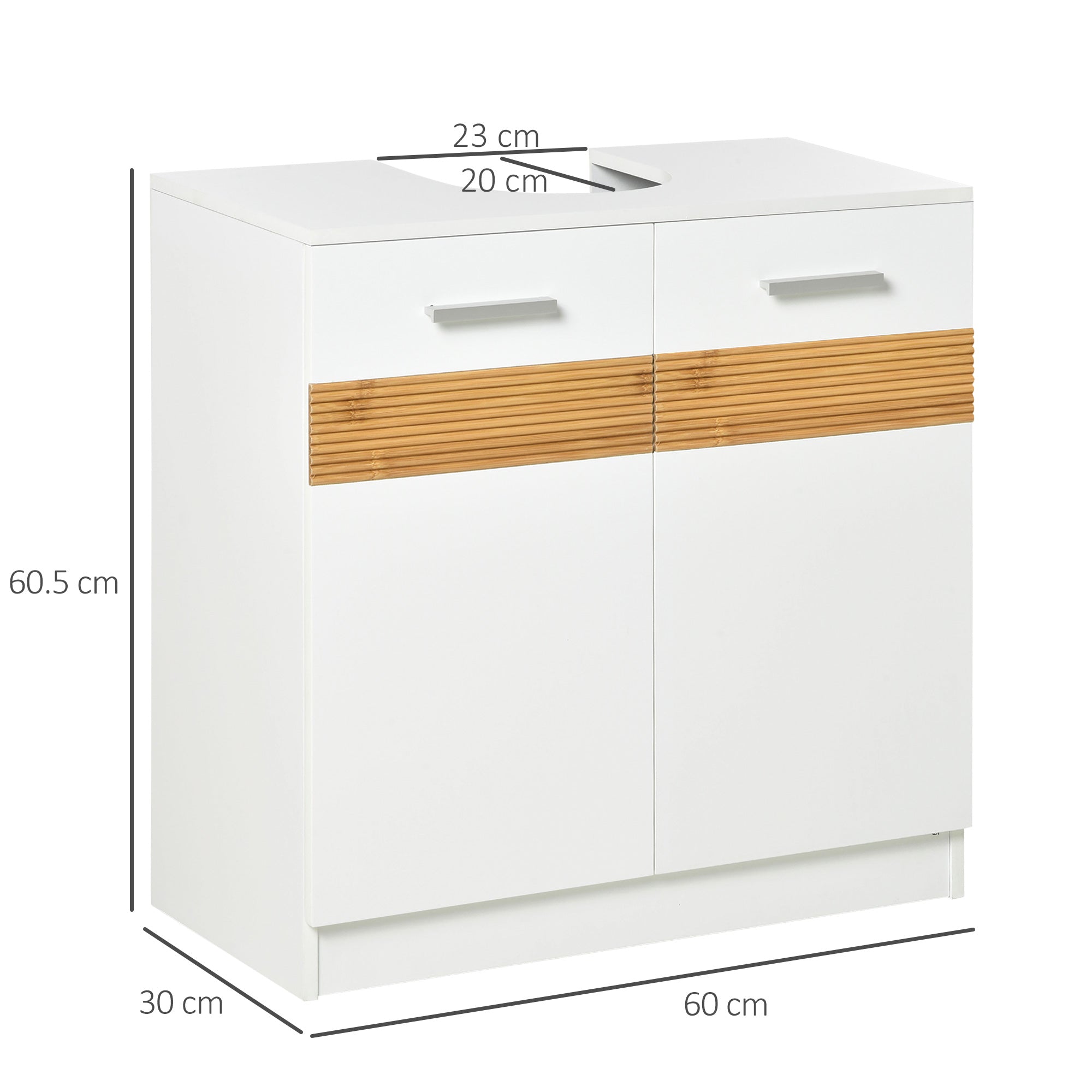 Mobile Sotto Lavabo Bagno 2 Ante 60X30x60,5 cm in MDF Bianco