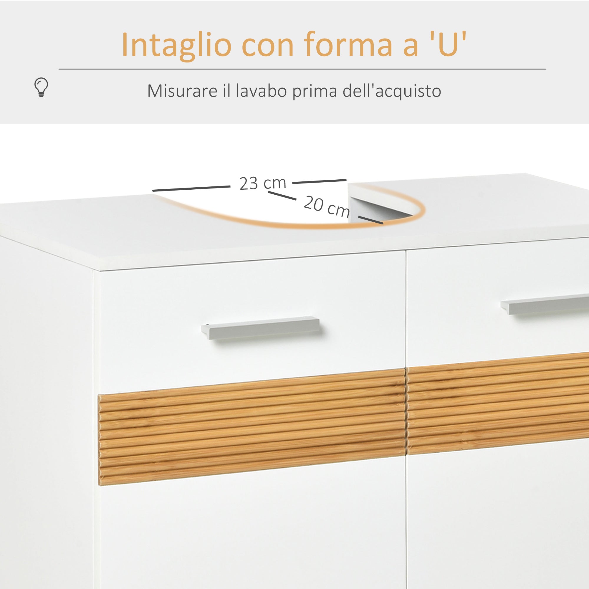 Mobile Sotto Lavabo Bagno 2 Ante 60X30x60,5 cm in MDF Bianco