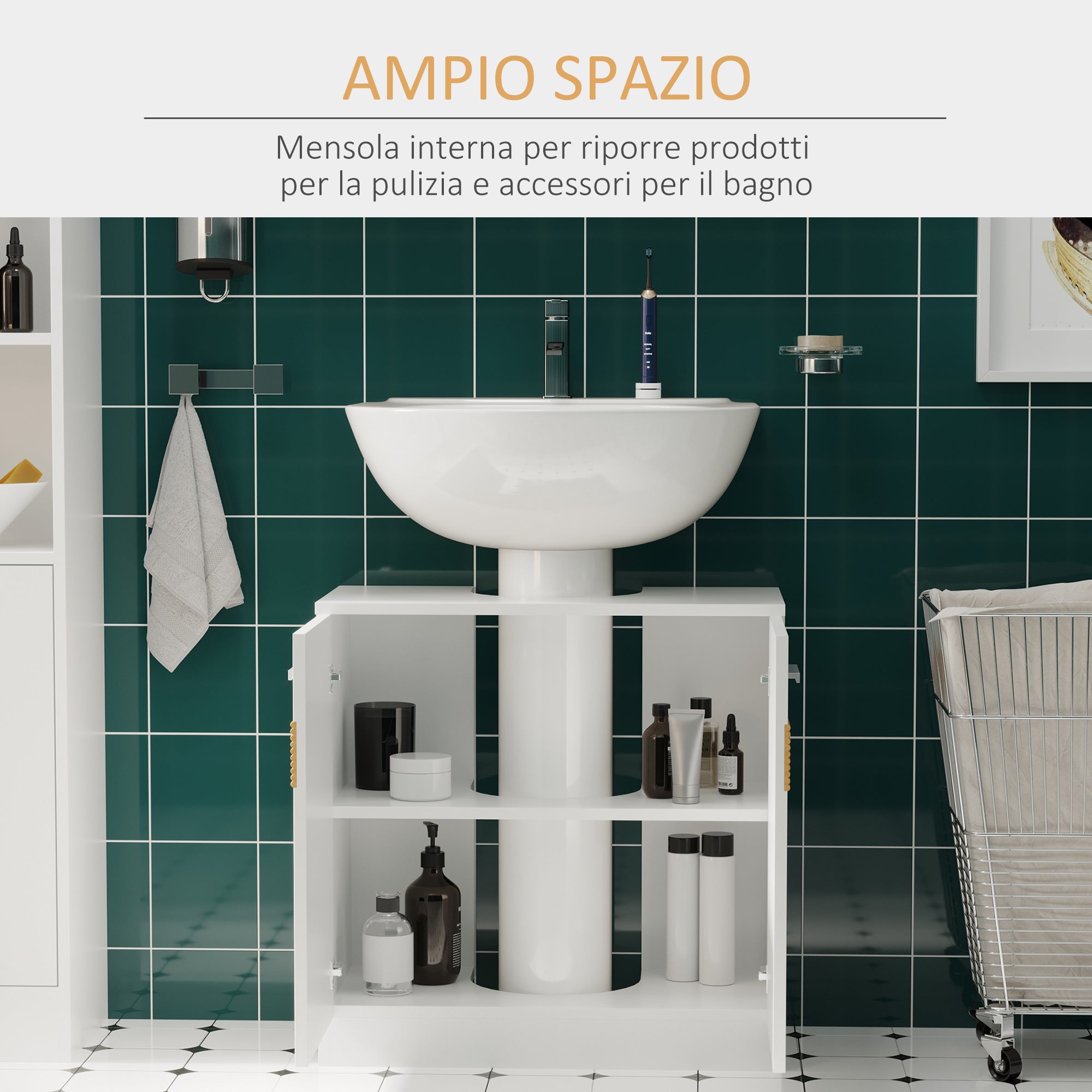 Mobile Sotto Lavabo Bagno 2 Ante 60X30x60,5 cm in MDF Bianco