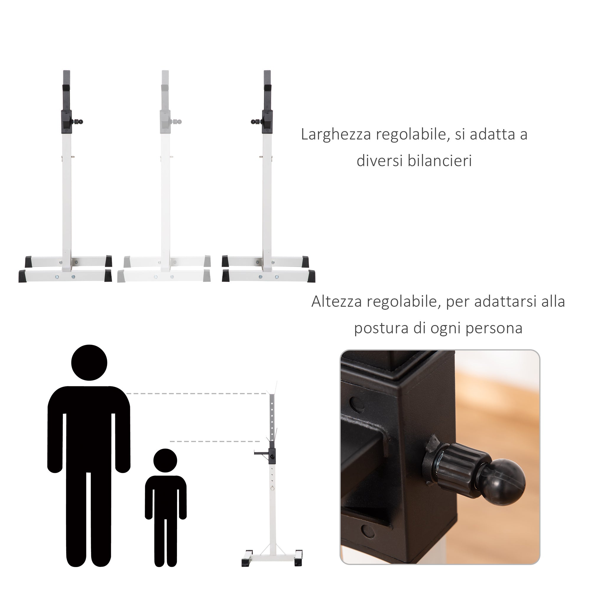 Supporto per Bilanciere Regolabile in Altezza su 12 Livelli in Acciaio Bianco