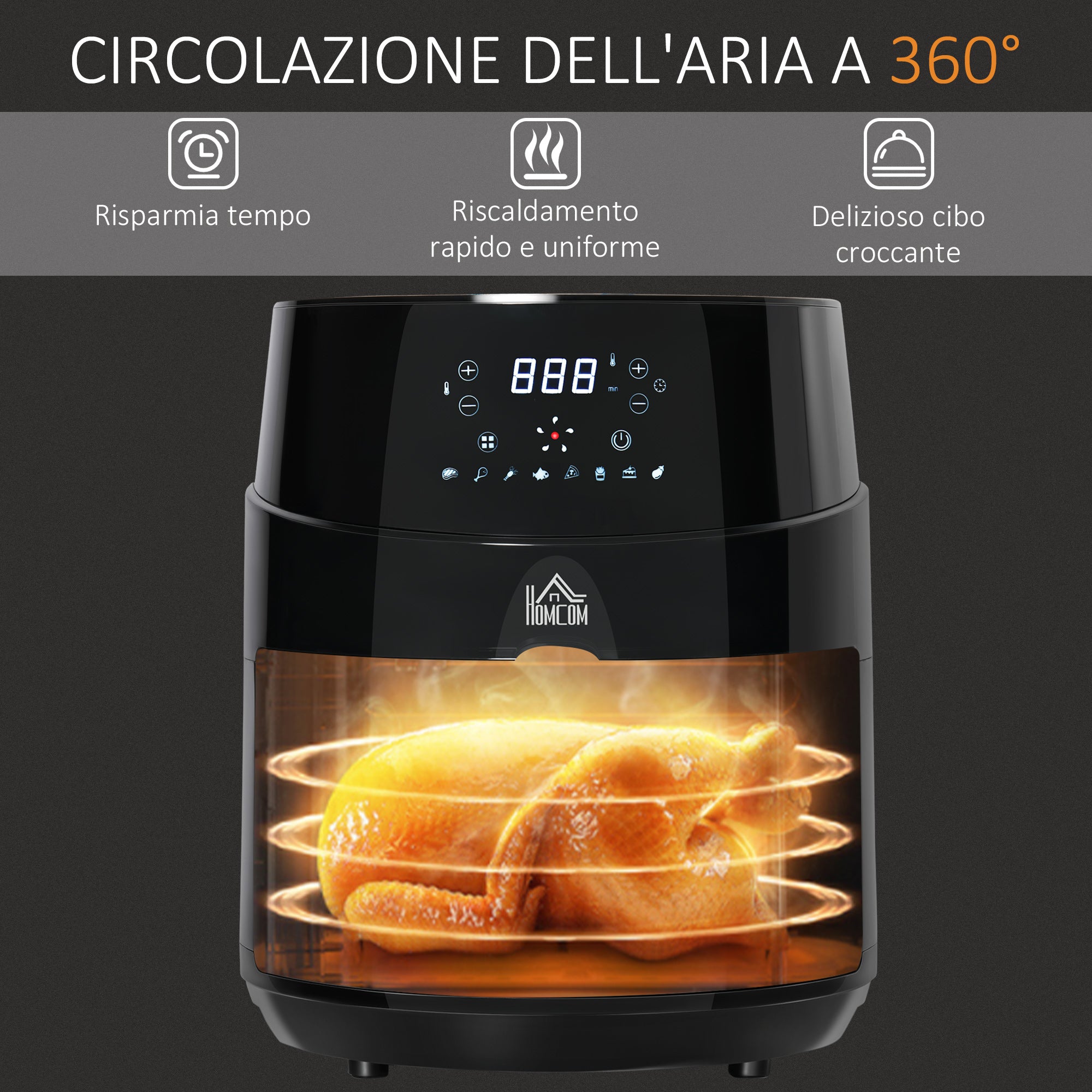 Friggitrice Elettrica ad Aria Calda 1500W Capacità 4,5 Litri Nera