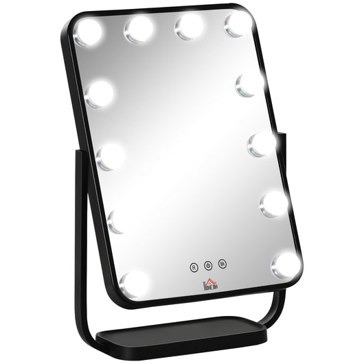 Specchio da Tavolo con LED 32,8x11x47,4 cm per Trucco Make up Nero