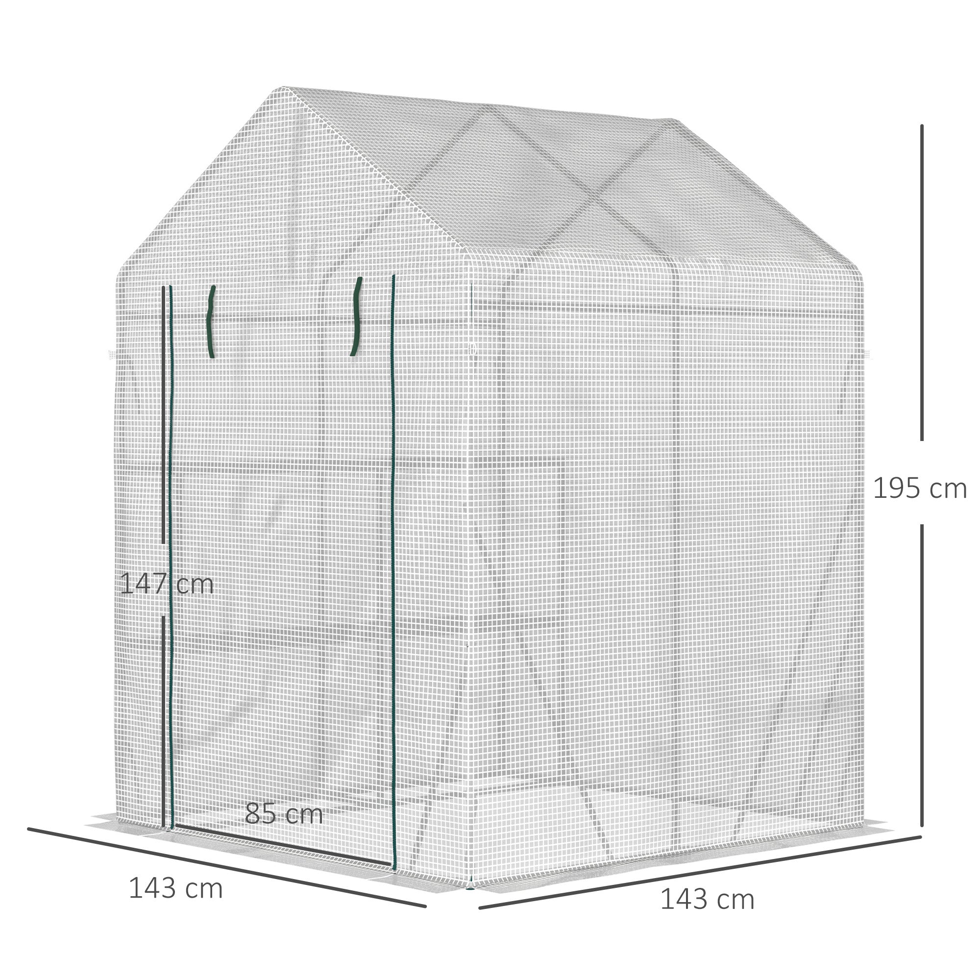 Serra da Giardino con 2 Scaffali 143x143x195cm Porta Avvolgibile Bianca