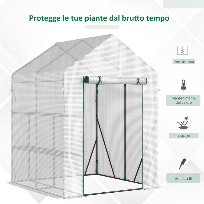 Serra da Giardino con 2 Scaffali 143x143x195cm Porta Avvolgibile Bianca