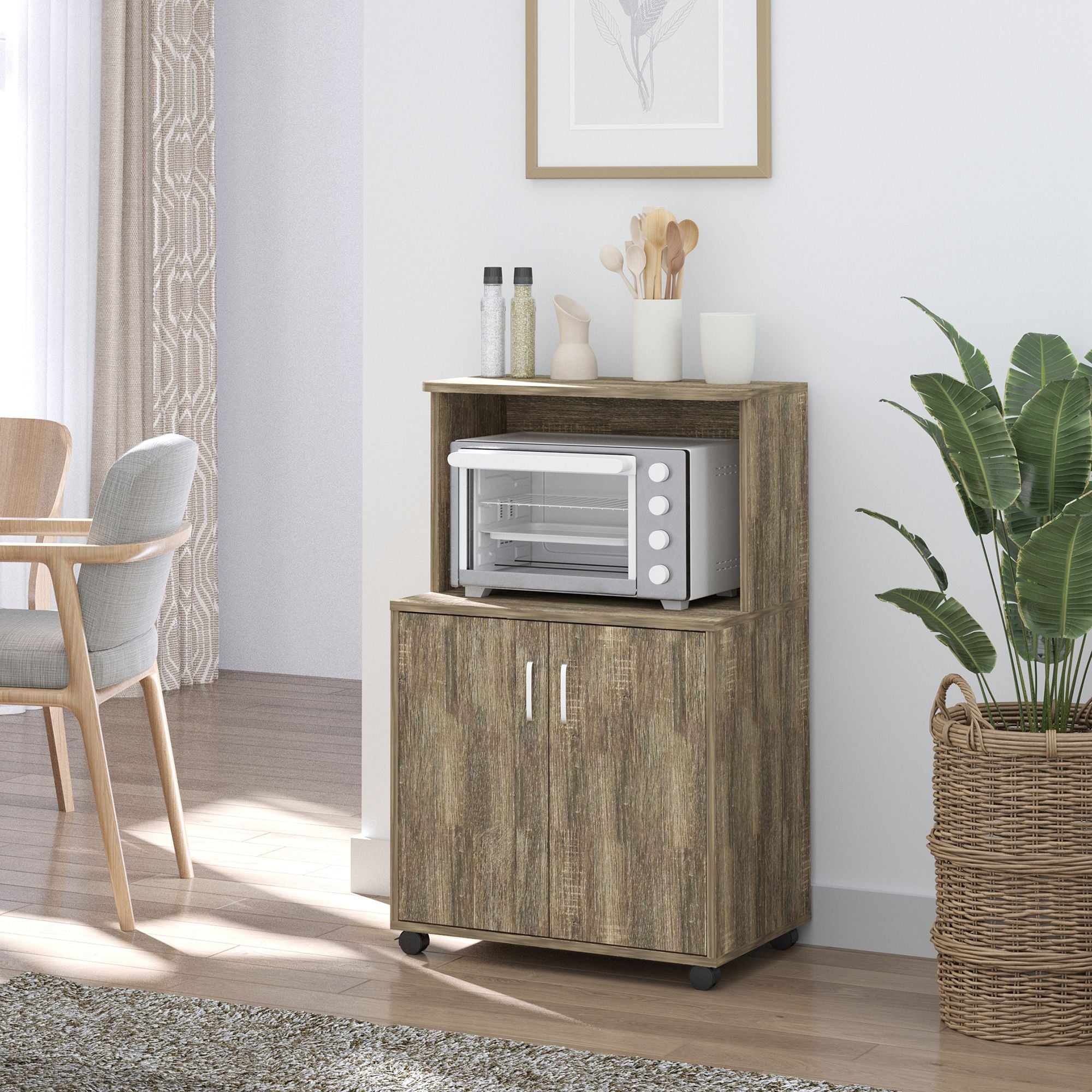 Mobile Cucina Multiuso 60.4x40,3x97 cm con Ripiano per Forno a Microonde Grigio