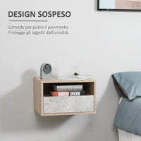 Set 2 Comodini Sospesi 45x35x27,5 cm con Cassetto e Ripiano Grigio