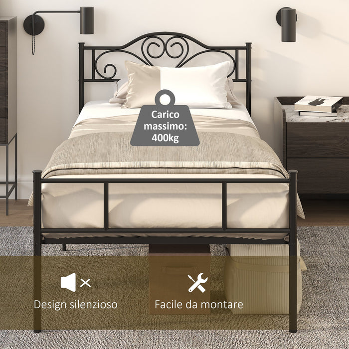 Struttura Letto Singolo 90x200 cm in Acciaio con Doghe Integrate Nero