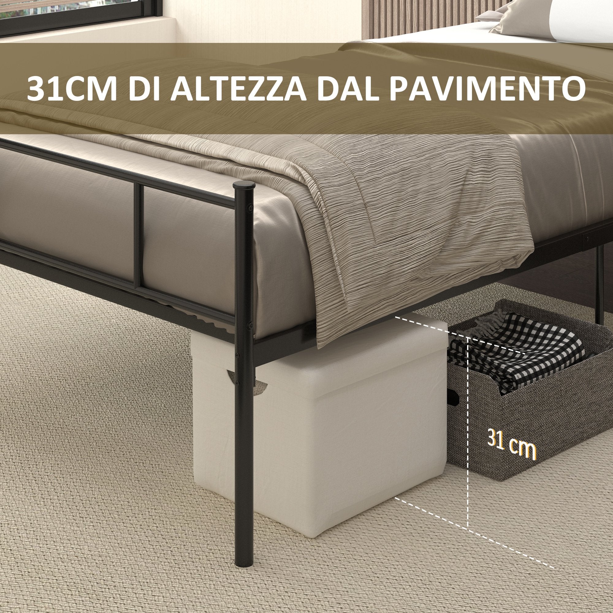 Struttura Letto Singolo 90x200 cm in Acciaio con Doghe Integrate Nero